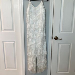 Brand New Womens white tassel plunge jumpsuit